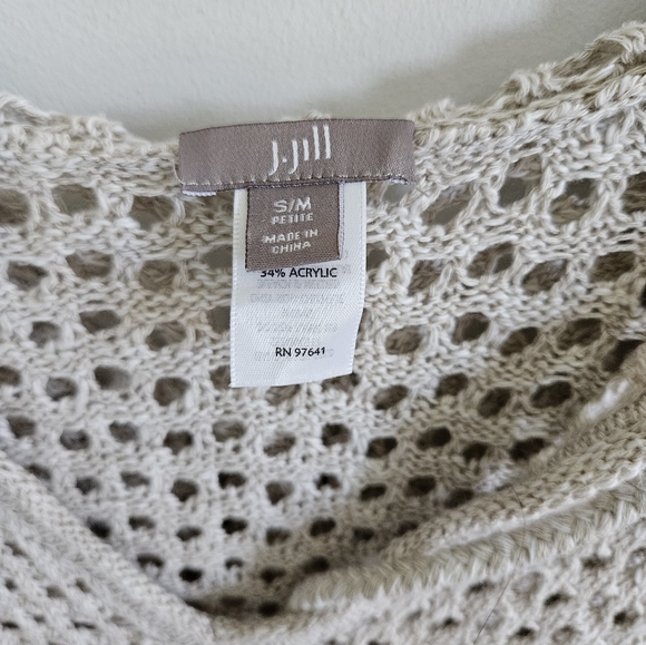 J. Jill Oatmeal Open Weave Hooded Poncho Style Top - Picture 2 of 3